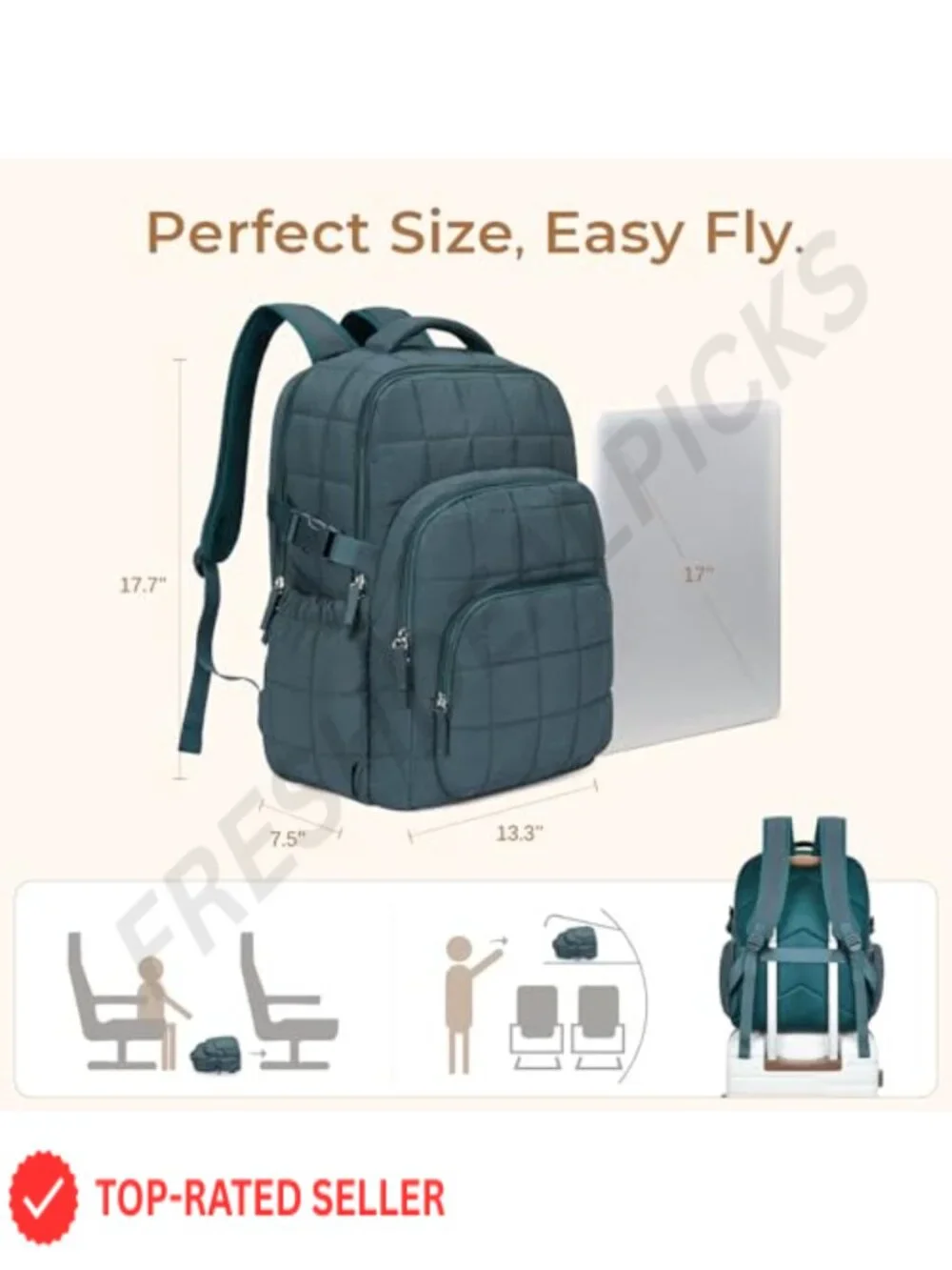 Quilted Backpack with RFID, 17.3 Inch Laptop Travel Backpack, Women's